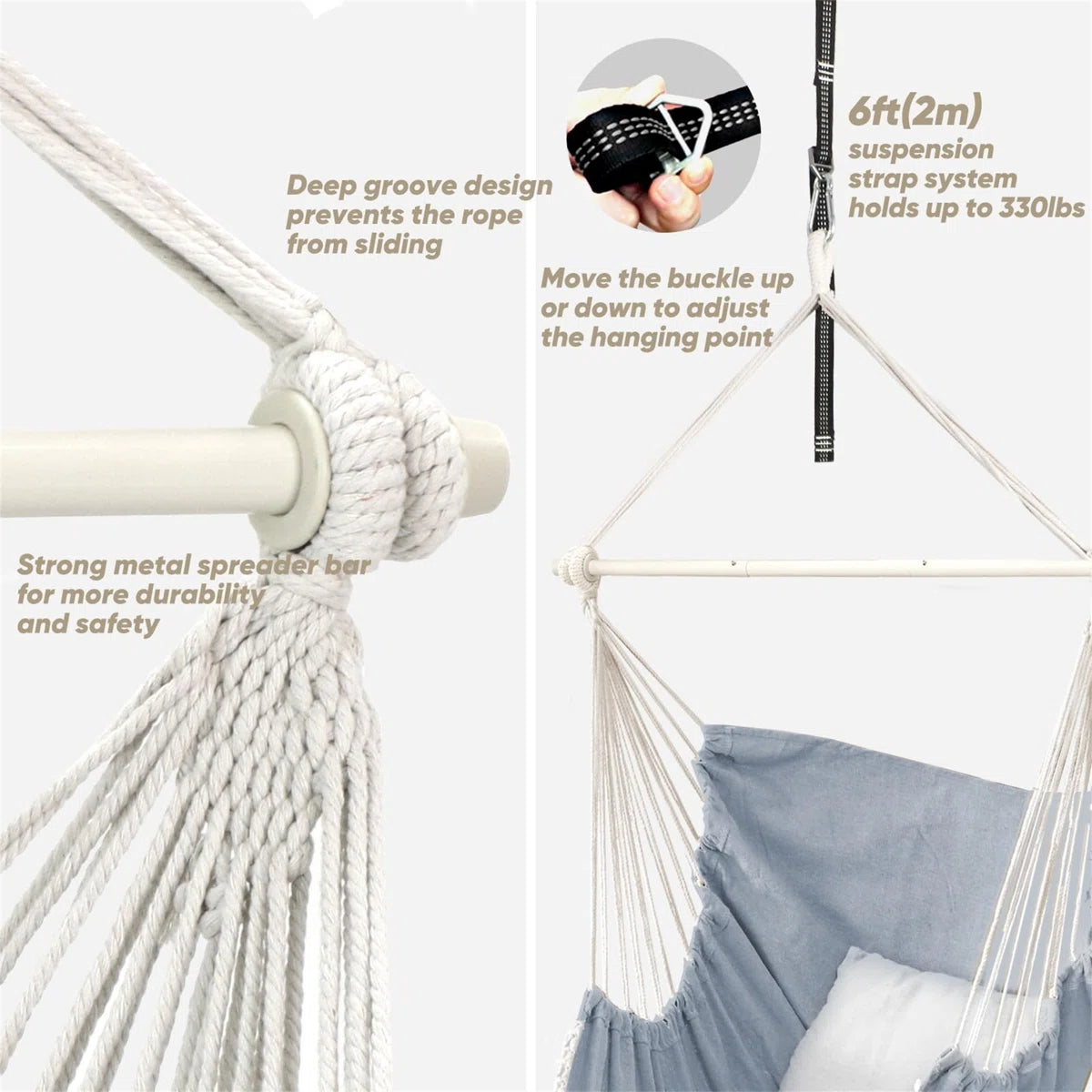 Fringed chair with carry bag and hanging strap detail