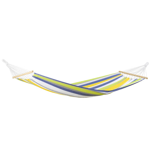 Multicolour striped garden hammock on white background