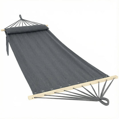 Single dark grey garden hammock with pillow on white background