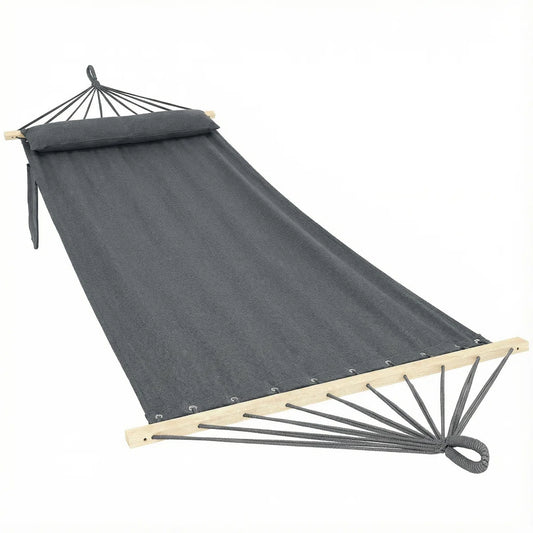 Single dark grey garden hammock with pillow on white background