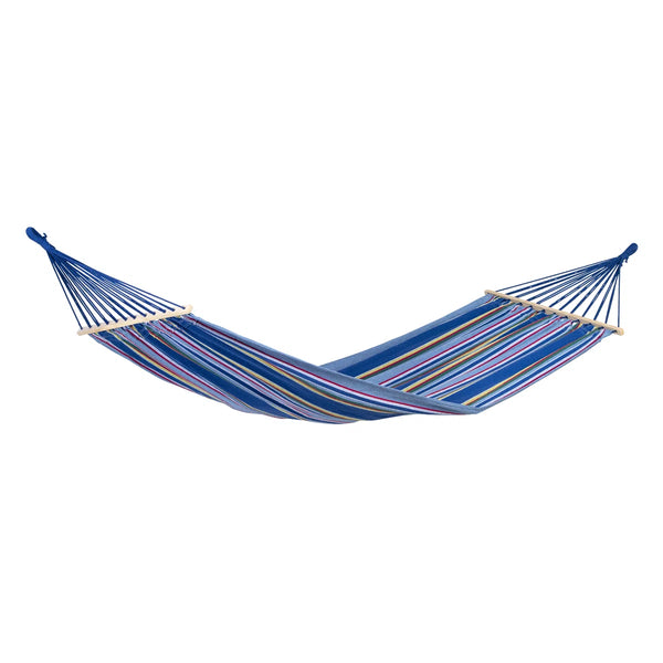 Tonga striped hammock with wooden spreader bars on white background